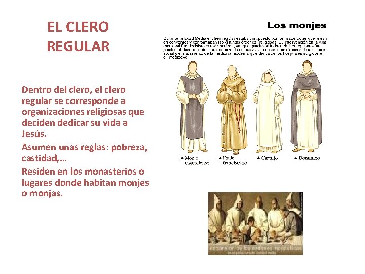 EL CLERO REGULAR Dentro del clero, el clero regular se corresponde a organizaciones religiosas