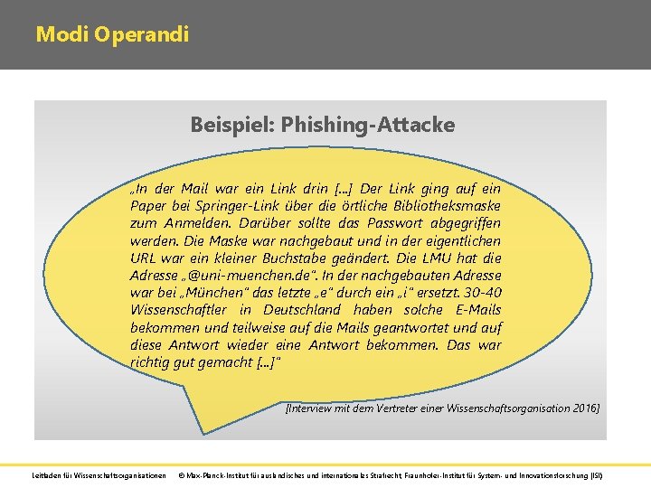 Modi Operandi Beispiel: Phishing-Attacke „In der Mail war ein Link drin [. . .