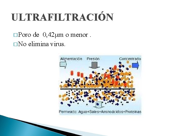ULTRAFILTRACIÓN � Poro de 0, 42µm o menor. � No elimina virus. 