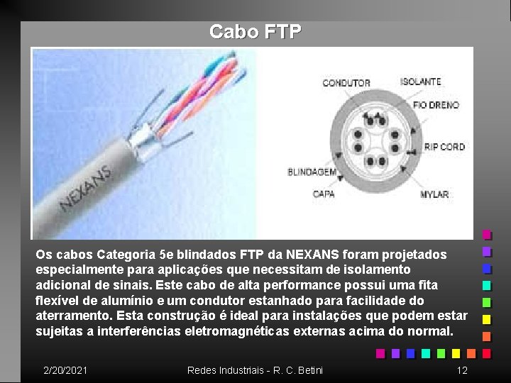 Cabo FTP Os cabos Categoria 5 e blindados FTP da NEXANS foram projetados especialmente