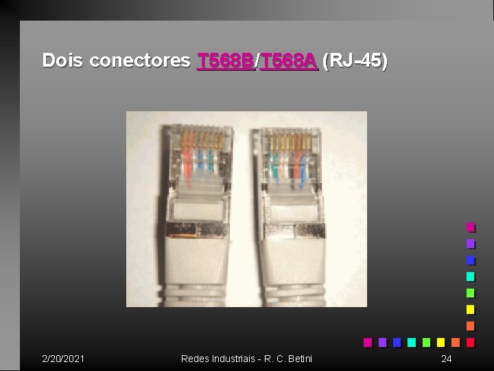 Dois conectores T 568 B/T 568 A (RJ-45) 2/20/2021 Redes Industriais - R. C.