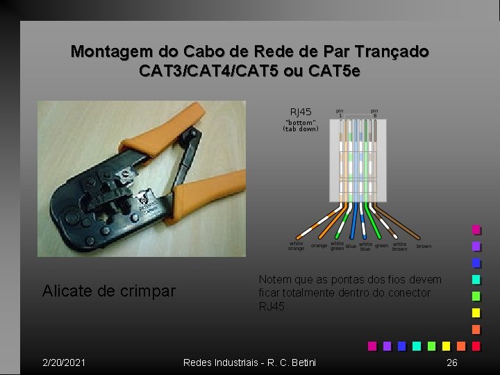 Montagem do Cabo de Rede de Par Trançado CAT 3/CAT 4/CAT 5 ou CAT