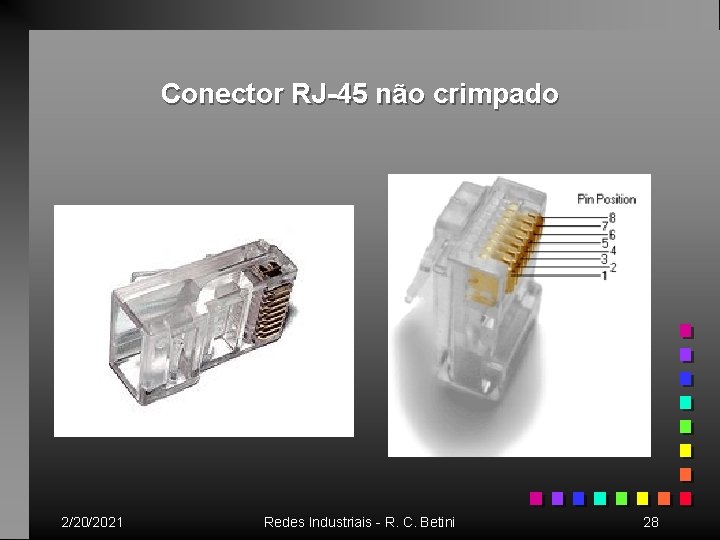 Conector RJ-45 não crimpado 2/20/2021 Redes Industriais - R. C. Betini 28 