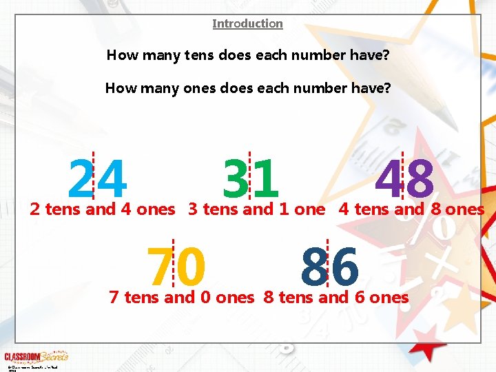 Introduction How many tens does each number have? How many ones does each number