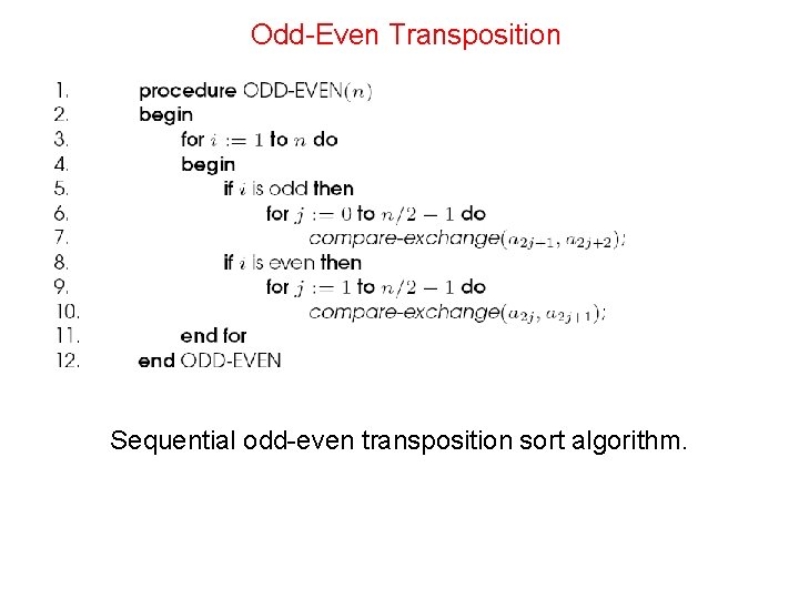 Odd-Even Transposition Sequential odd-even transposition sort algorithm. 