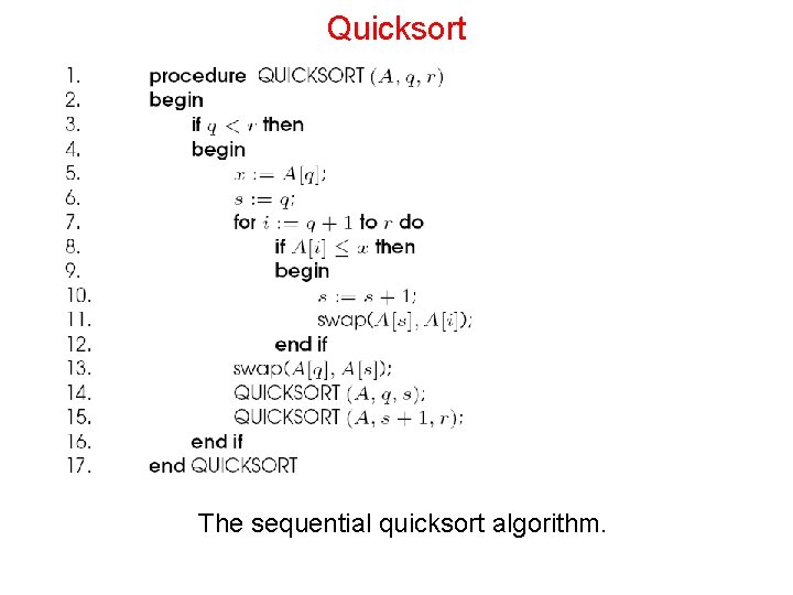 Quicksort The sequential quicksort algorithm. 