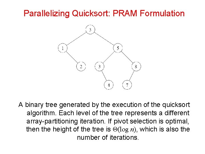 Parallelizing Quicksort: PRAM Formulation A binary tree generated by the execution of the quicksort