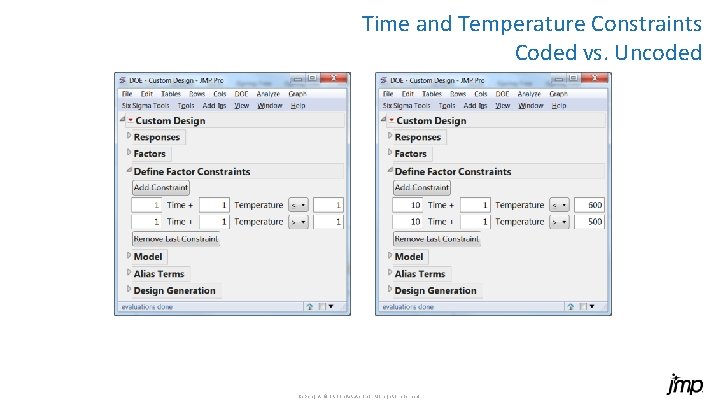 Time and Temperature Constraints Coded vs. Uncoded Copyright © SAS Inst itute Inc. All
