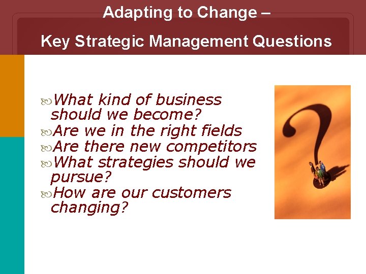 Adapting to Change – Key Strategic Management Questions What kind of business should we