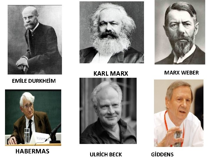 EMİLE DURKHEİM HABERMAS KARL MARX ULRİCH BECK MARX WEBER GİDDENS 