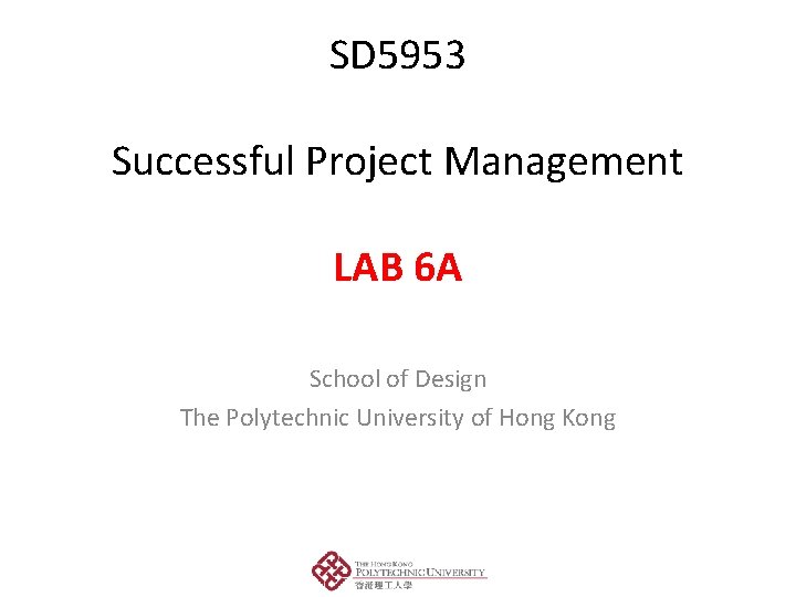 SD 5953: Successful Project Management – LAB 6 A SD 5953 Successful Project Management