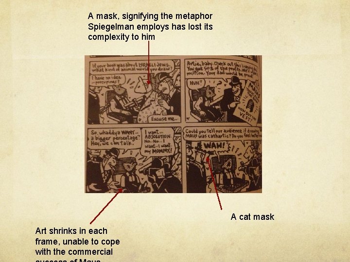 A mask, signifying the metaphor Spiegelman employs has lost its complexity to him A