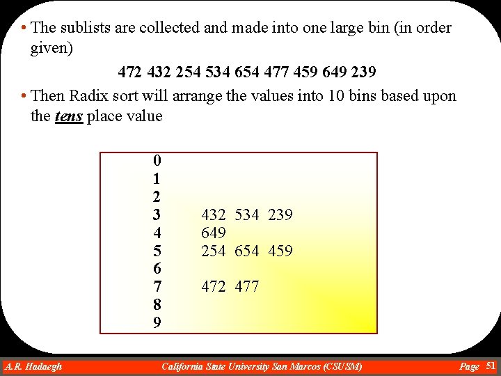  • The sublists are collected and made into one large bin (in order