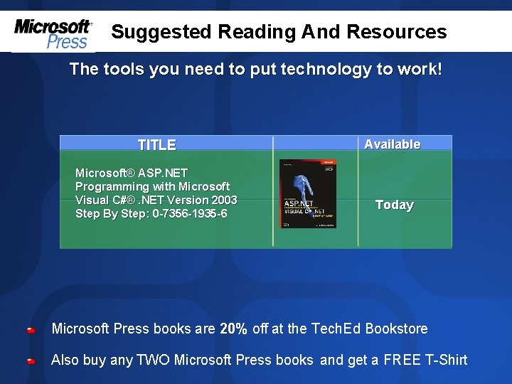 Suggested Reading And Resources The tools you need to put technology to work! TITLE