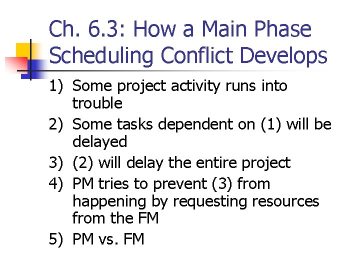 Ch. 6. 3: How a Main Phase Scheduling Conflict Develops 1) Some project activity