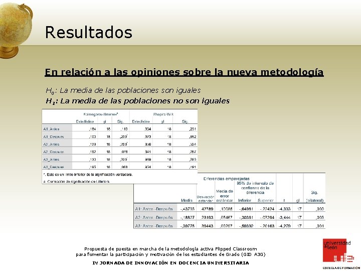 Resultados En relación a las opiniones sobre la nueva metodología H 0: La media