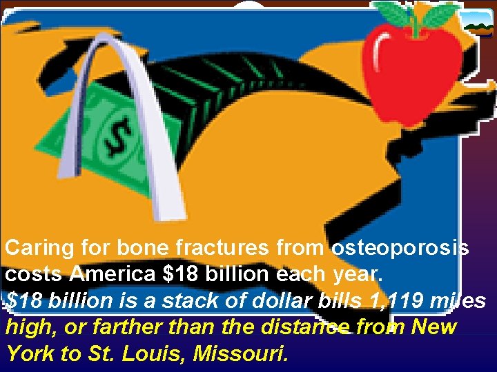 Caring for bone fractures from osteoporosis costs America $18 billion each year. $18 billion