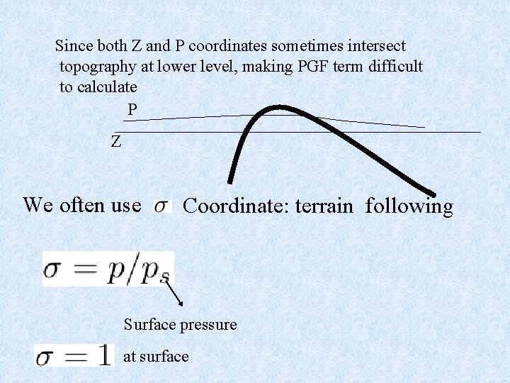 Since both Z and P coordinates sometimes intersect topography at lower level, making PGF