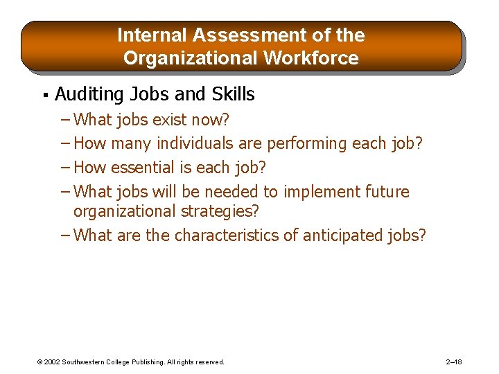 Internal Assessment of the Organizational Workforce § Auditing Jobs and Skills – What jobs