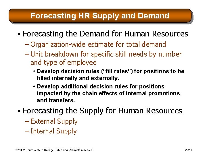 Forecasting HR Supply and Demand § Forecasting the Demand for Human Resources – Organization-wide