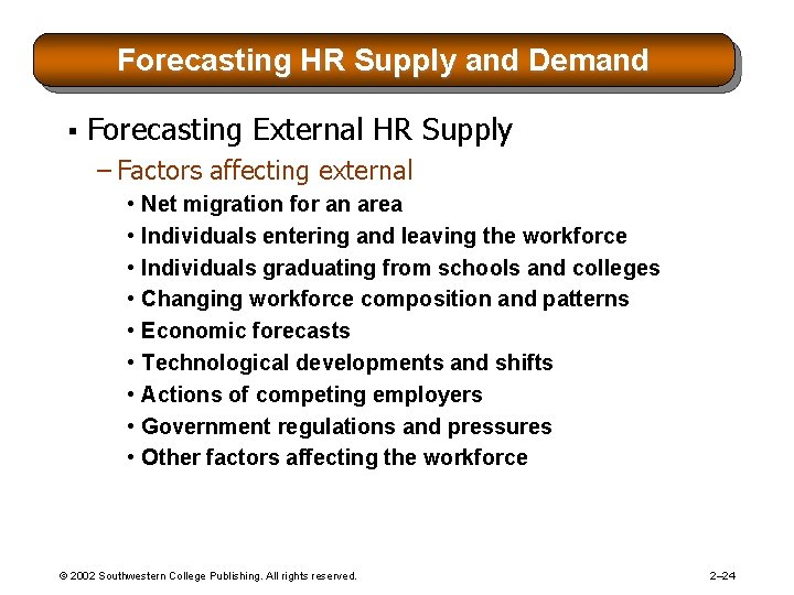 Forecasting HR Supply and Demand § Forecasting External HR Supply – Factors affecting external Forecasting HR Supply and Demand § Forecasting External HR Supply – Factors affecting external