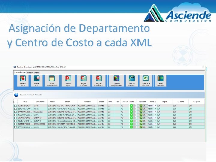 Asignación de Departamento y Centro de Costo a cada XML Asignación de Departamento y Centro de Costo a cada XML