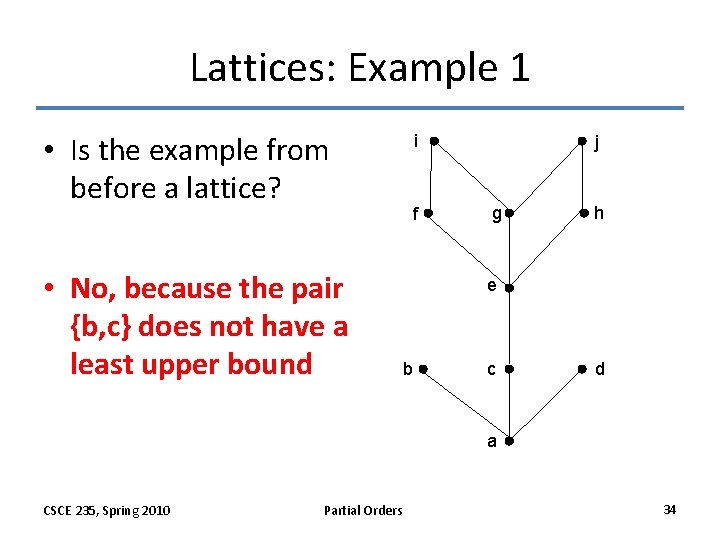 Lattices: Example 1 • Is the example from before a lattice? • No, because