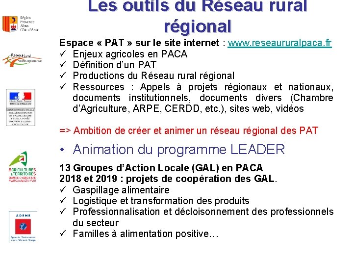 Les outils du Réseau rural régional Espace « PAT » sur le site internet