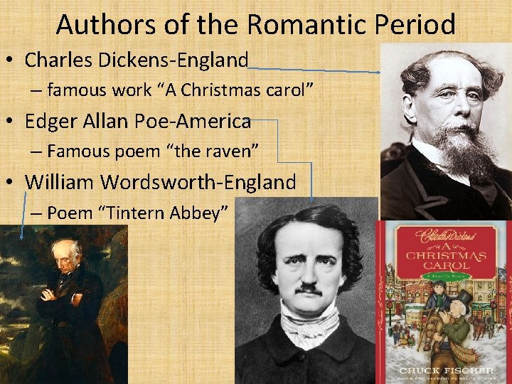 Authors of the Romantic Period • Charles Dickens-England – famous work “A Christmas carol”