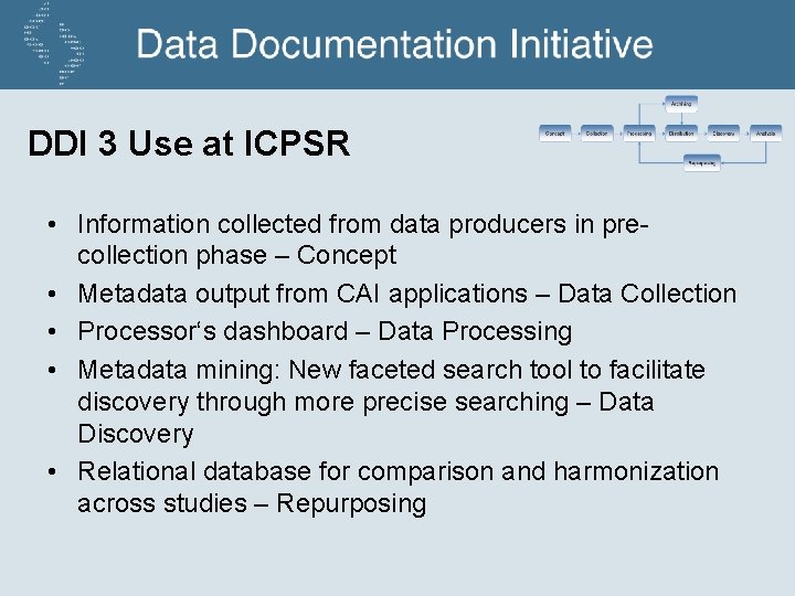 DDI 3 Use at ICPSR • Information collected from data producers in precollection phase