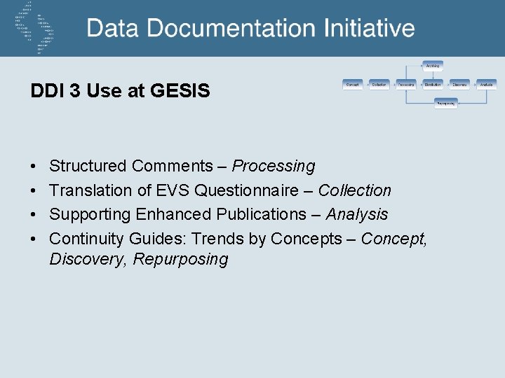 DDI 3 Use at GESIS • • Structured Comments – Processing Translation of EVS