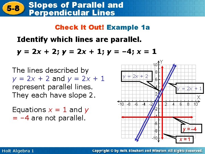 5 -8 Slopes of Parallel and Perpendicular Lines Check It Out! Example 1 a