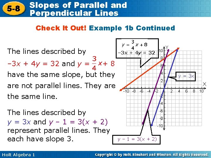 5 -8 Slopes of Parallel and Perpendicular Lines Check It Out! Example 1 b