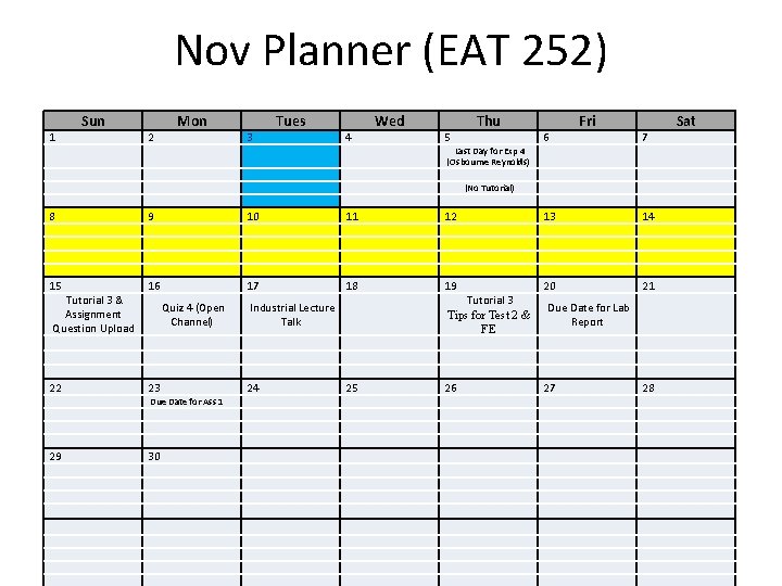 Nov Planner (EAT 252) Sun Mon Tues Wed 1 2 3 4 8 9