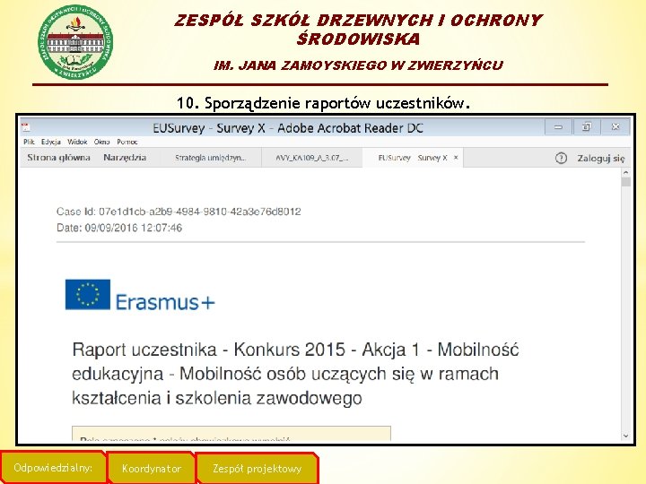 ZESPÓŁ SZKÓŁ DRZEWNYCH I OCHRONY ŚRODOWISKA IM. JANA ZAMOYSKIEGO W ZWIERZYŃCU 10. Sporządzenie raportów