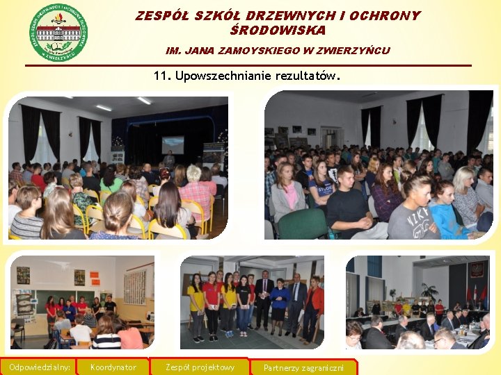 ZESPÓŁ SZKÓŁ DRZEWNYCH I OCHRONY ŚRODOWISKA IM. JANA ZAMOYSKIEGO W ZWIERZYŃCU 11. Upowszechnianie rezultatów.