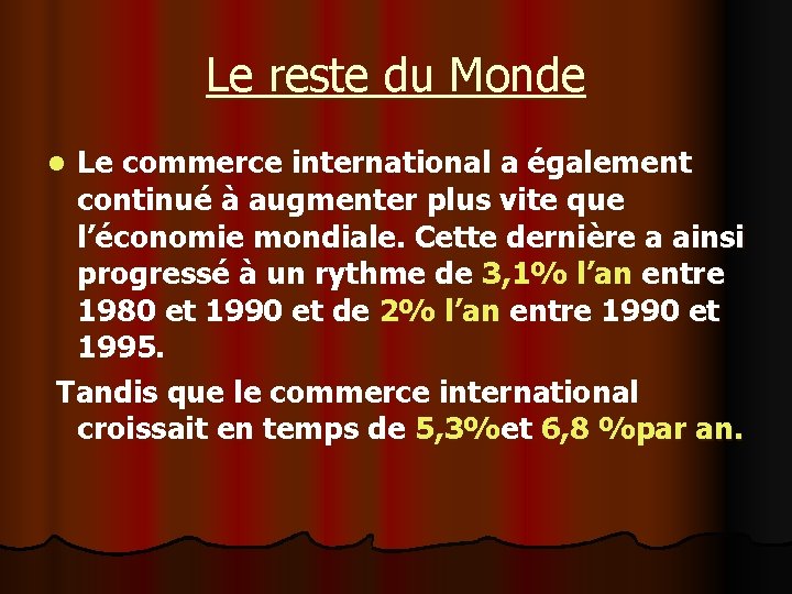 Le reste du Monde Le commerce international a également continué à augmenter plus vite Le reste du Monde Le commerce international a également continué à augmenter plus vite