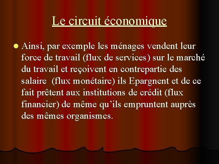 Le circuit économique l Ainsi, par exemple les ménages vendent leur force de travail Le circuit économique l Ainsi, par exemple les ménages vendent leur force de travail