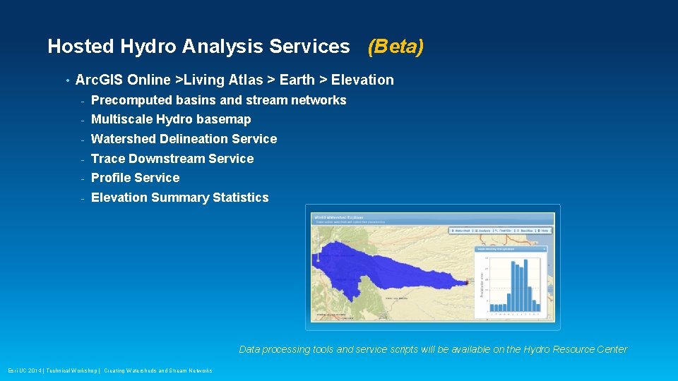 Hosted Hydro Analysis Services (Beta) • Arc. GIS Online >Living Atlas > Earth >