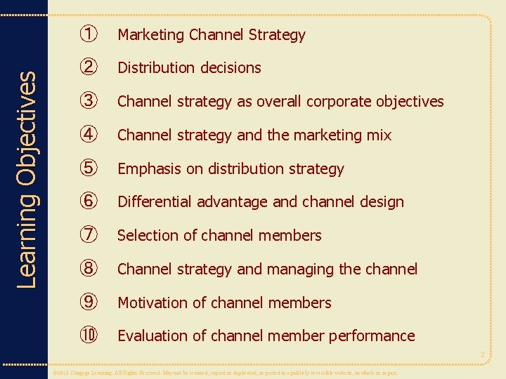 Learning Objectives ① Marketing Channel Strategy ② Distribution decisions ③ Channel strategy as overall