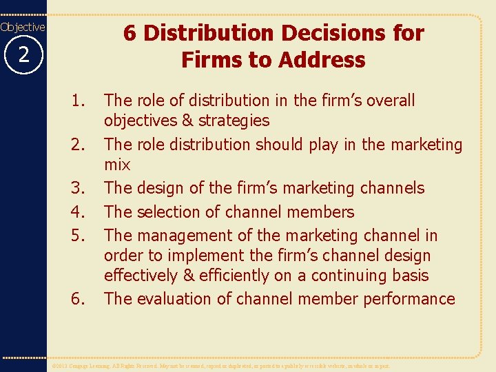 6 Distribution Decisions for Firms to Address Objective 2 1. 2. 3. 4. 5.