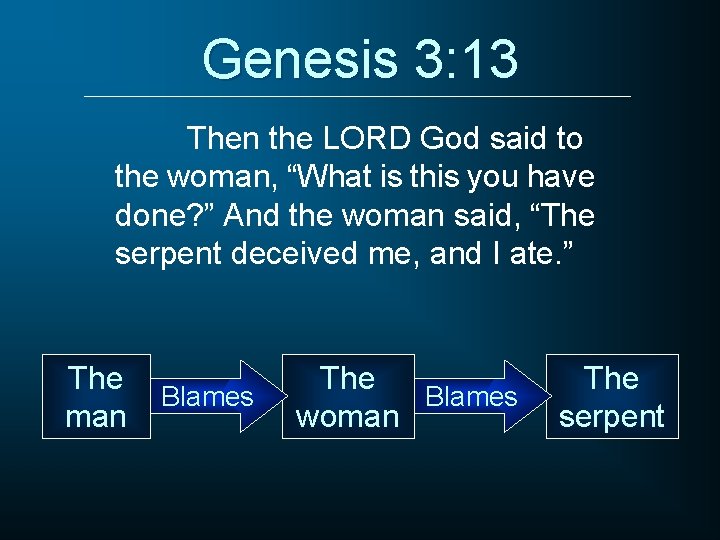 Genesis 3: 13 Then the LORD God said to the woman, “What is this