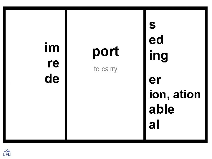im re de port to carry s ed ing er ion, ation able al