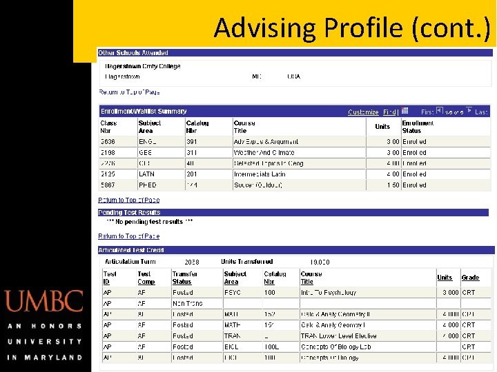 Advising Profile (cont. ) Advising Profile (cont. )