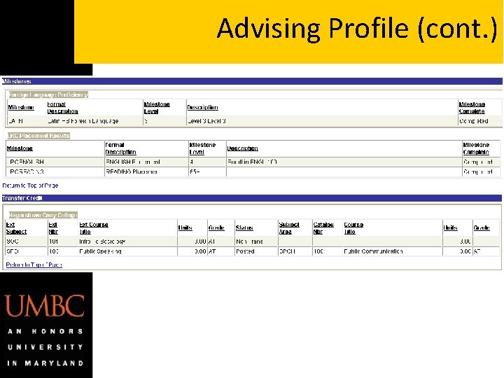 Advising Profile (cont. ) Advising Profile (cont. )