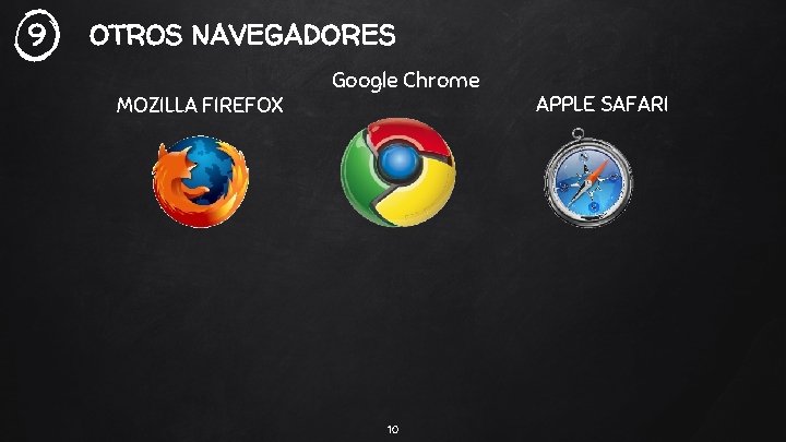9 OTROS NAVEGADORES MOZILLA FIREFOX Google Chrome 10 APPLE SAFARI 