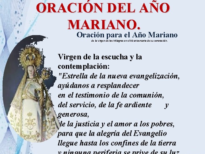 ORACIÓN DEL AÑO MARIANO. Oración para el Año Mariano de la Virgen de los