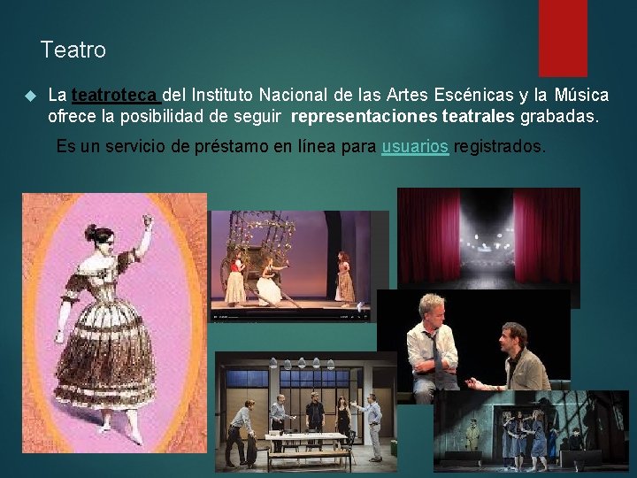 Teatro La teatroteca del Instituto Nacional de las Artes Escénicas y la Música ofrece Teatro La teatroteca del Instituto Nacional de las Artes Escénicas y la Música ofrece
