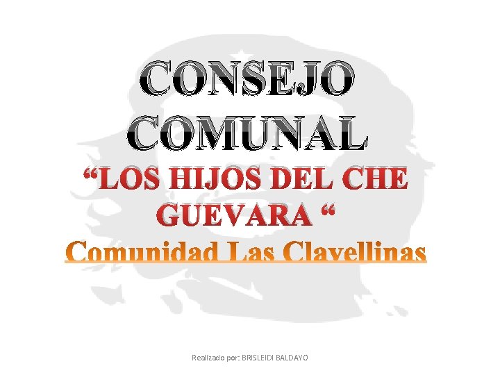 CONSEJO COMUNAL “LOS HIJOS DEL CHE GUEVARA “ Realizado por: BRISLEIDI BALDAYO CONSEJO COMUNAL “LOS HIJOS DEL CHE GUEVARA “ Realizado por: BRISLEIDI BALDAYO