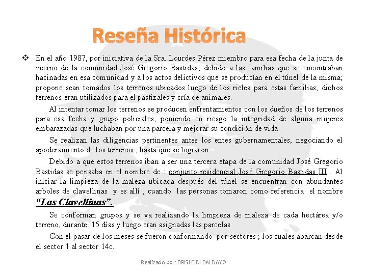 Reseña Histórica v En el año 1987, por iniciativa de la Sra. Lourdes Pérez Reseña Histórica v En el año 1987, por iniciativa de la Sra. Lourdes Pérez